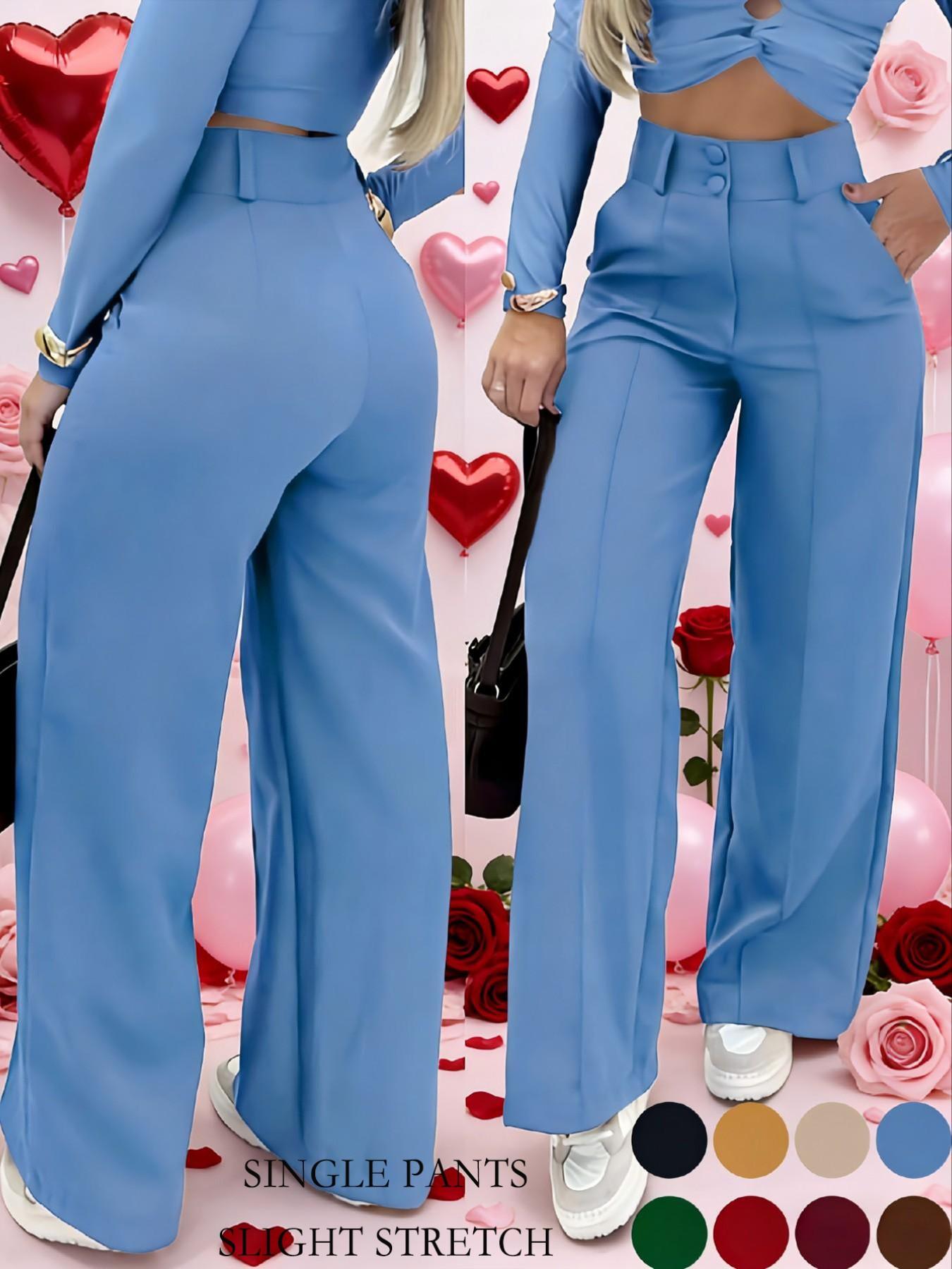 Women's Simple Wide-Leg Pants with Double Button Front, Versatile Commuter Essential Single Piece, Stylish Office Wear