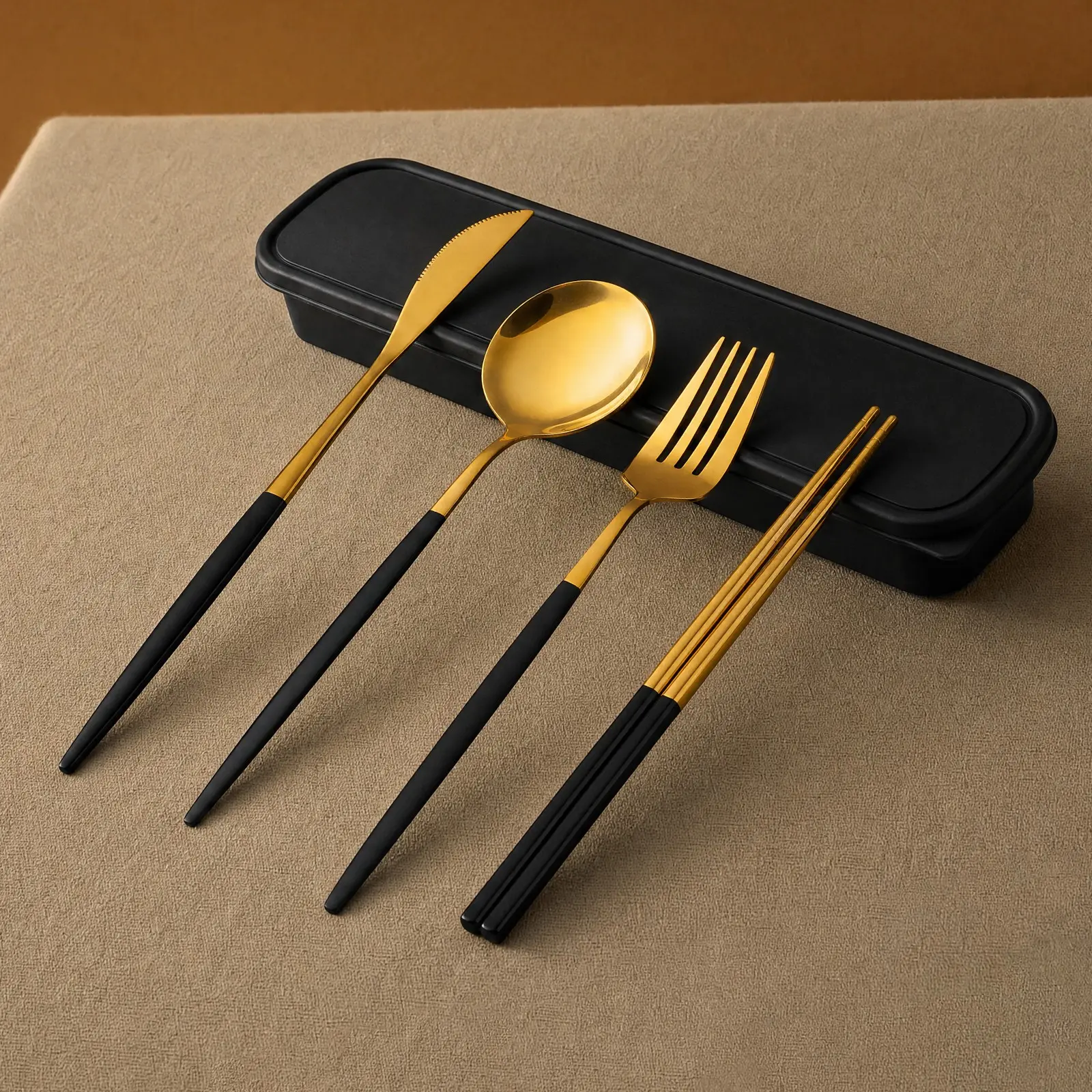 4pcs Stainless Steel Portable Cutlery Set, Tableware, Includes Knife/spoon/fork/chopsticks, with Storage Box, Ideal for Family Use