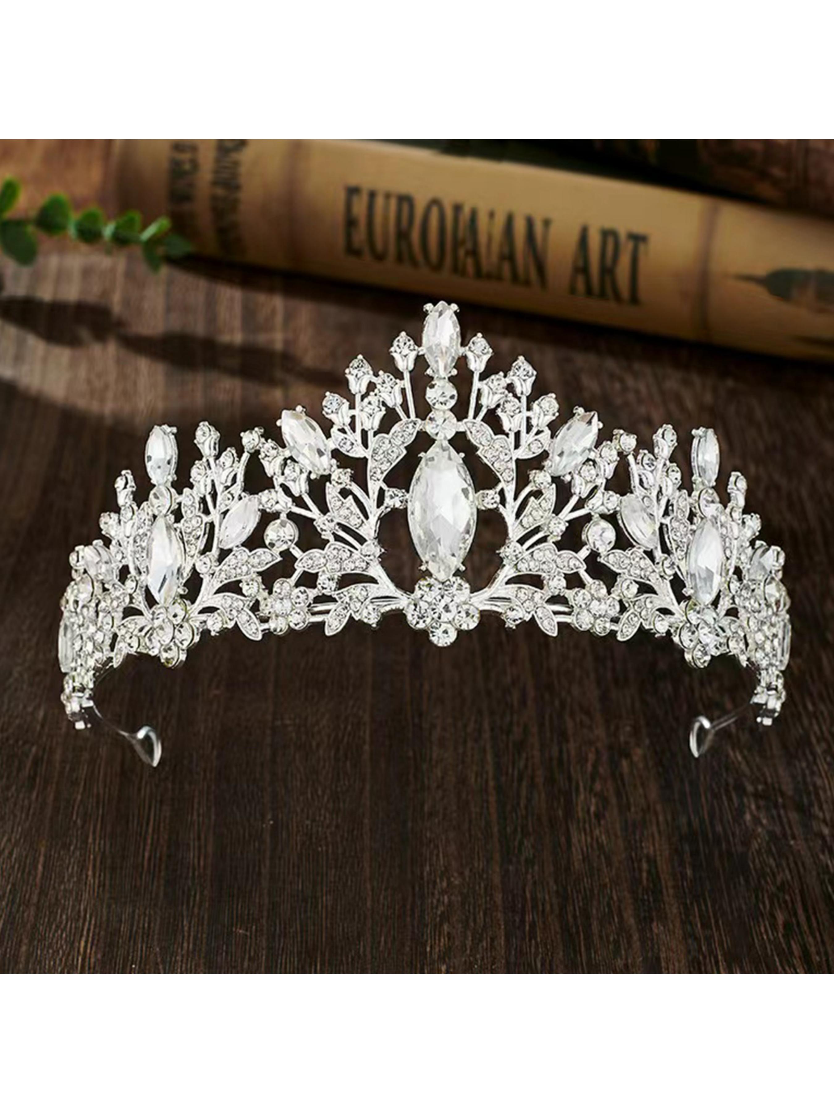 Gold Crystal Wedding Tiara Rhinestone Bridal Crown Jewelry Accessories Floral Fashion Elegant Birthday Headwear