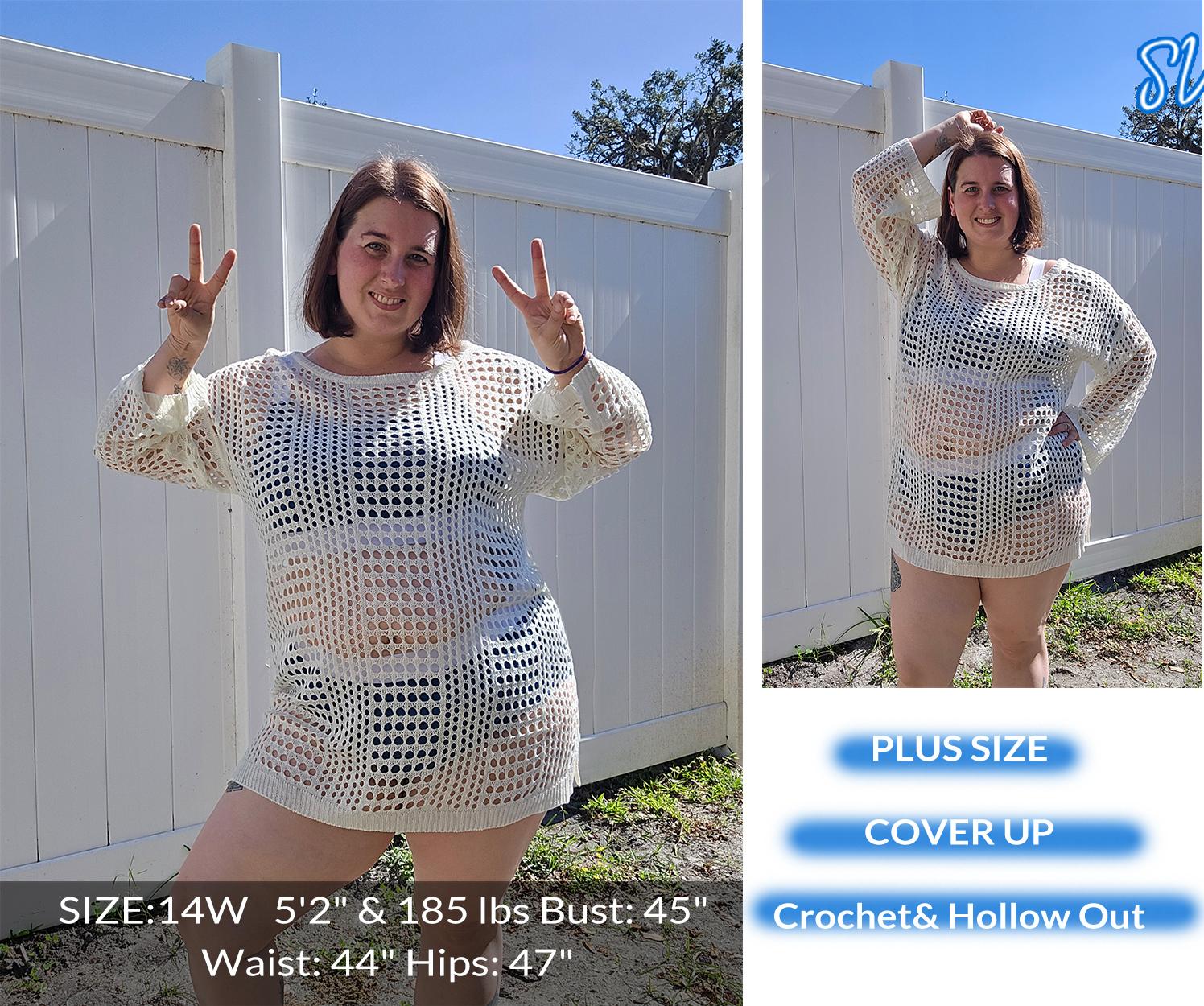 Aqua Eve Women's Plus Size Swimsuit Cover Up - Crochet Bathing Suit Coverups Long Sleeve Swimwear Beach Dress Aqua Eve Women's Plus Size Swimsuit Cover Up - Crochet Bathing Suit Coverups Long Sleeve Swimwear Beach Dress