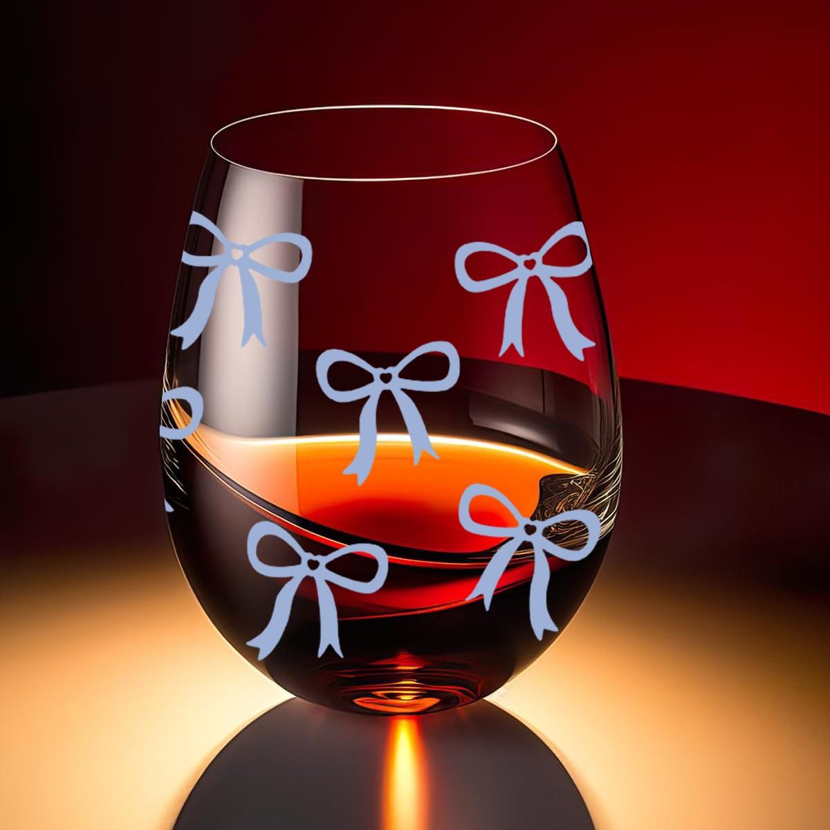 Bow Pattern Stemless Wine Glasses Set, No Stem Wine Glasses, 1/4-Pack, 18oz/540ML Transparent Wine Cups, Ideal for Restaurants & Daily Use