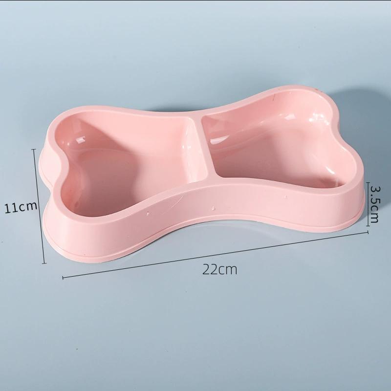Household pet bowl bone-shaped double bowl cat bowl dog bowl cute durable shatterproof blue pink dog cat food dish