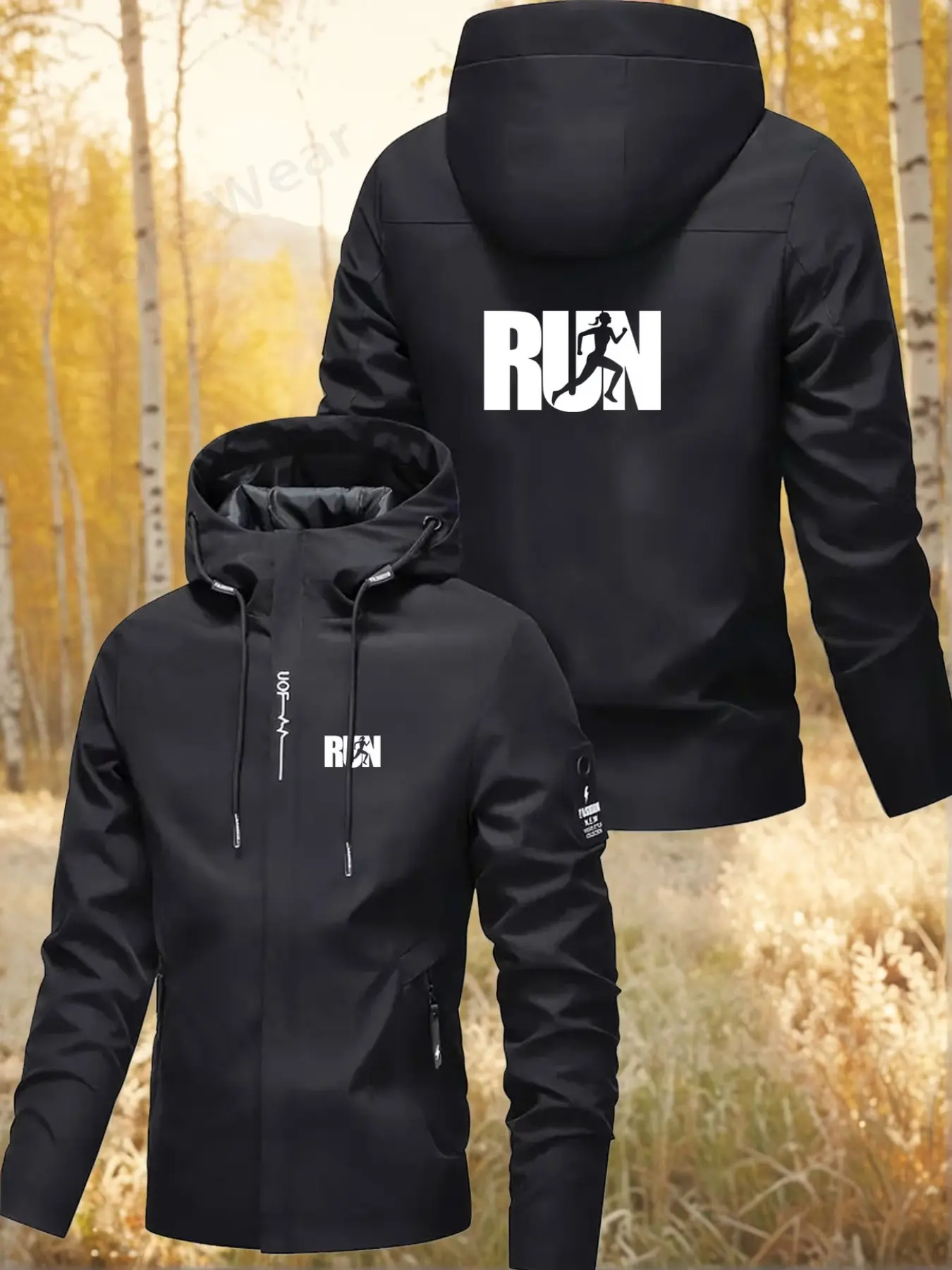 Run Series Unisex Lightweight Windproof Hooded Jacket, Full Zip Athleisure Outerwear with Pockets, Durable Washable Fabric, Running & Hiking Gear