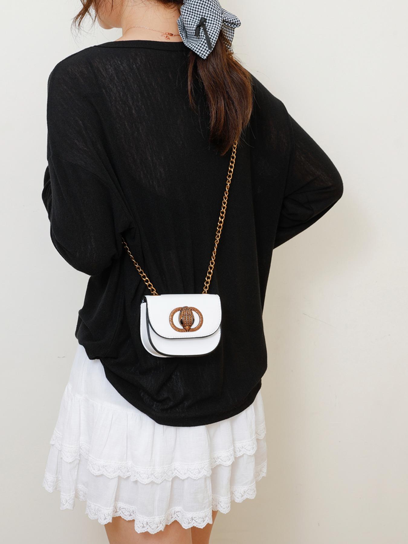 New Mini Chain Bag, Solid Color Flap Closure, Half Round Crossbody Bag, High-End Single Shoulder Fashion, Trendy Luxurious Handbag, Crescent Bag, Lightweight Crossbody Bag