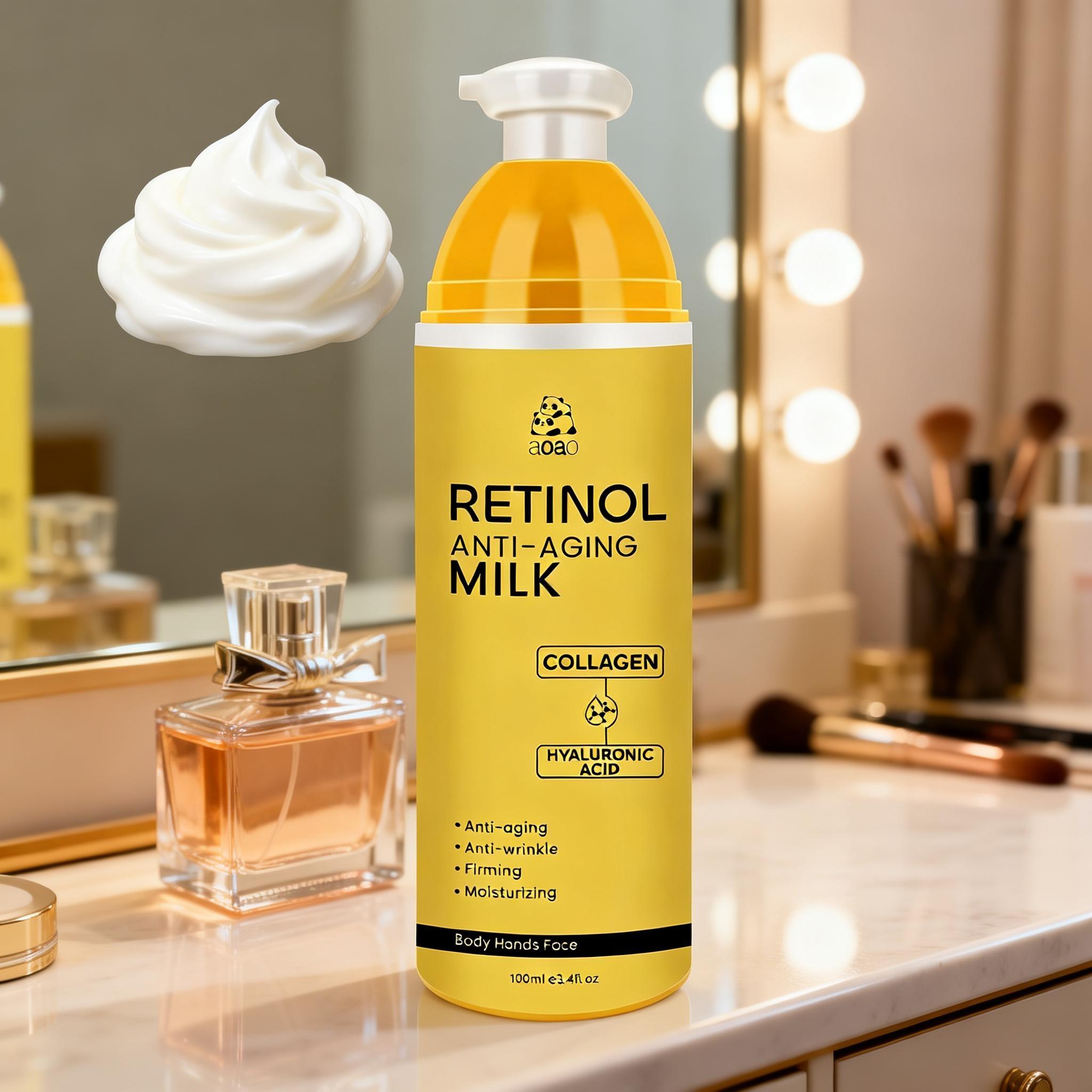 Retinol Lotion with Collagen, Hyaluronic Acid, and Caffeine, Firming Anti-Wrinkle Moisturizer for Face and Body, 100ML