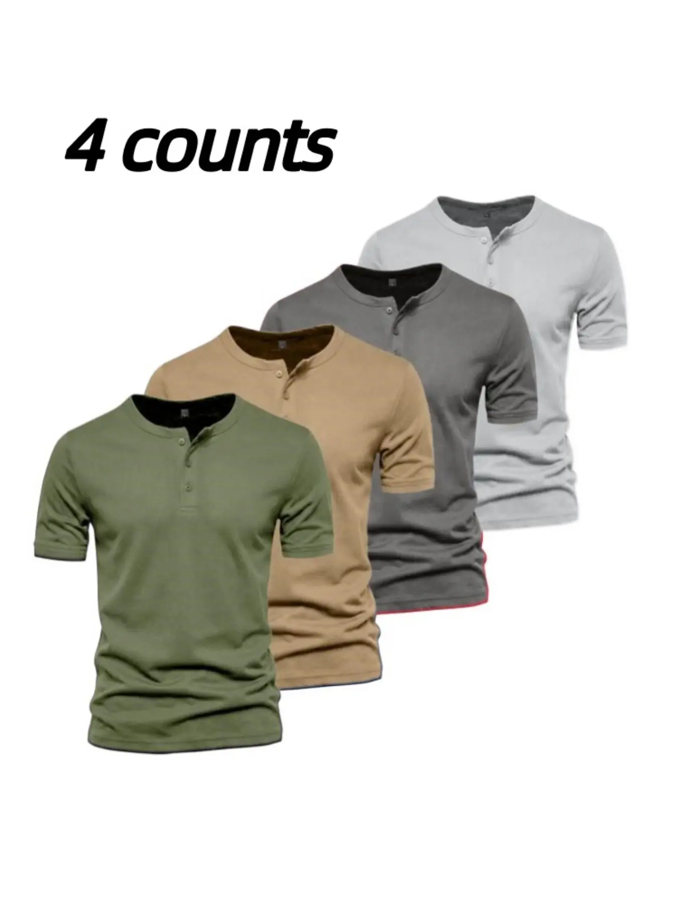 Men's Classic Henry Round Neck Short Sleeve T-Shirt Set, Lightweight Breathable Quick-Dry Knit, Summer Business Casual, Multiple Sizes and Colors