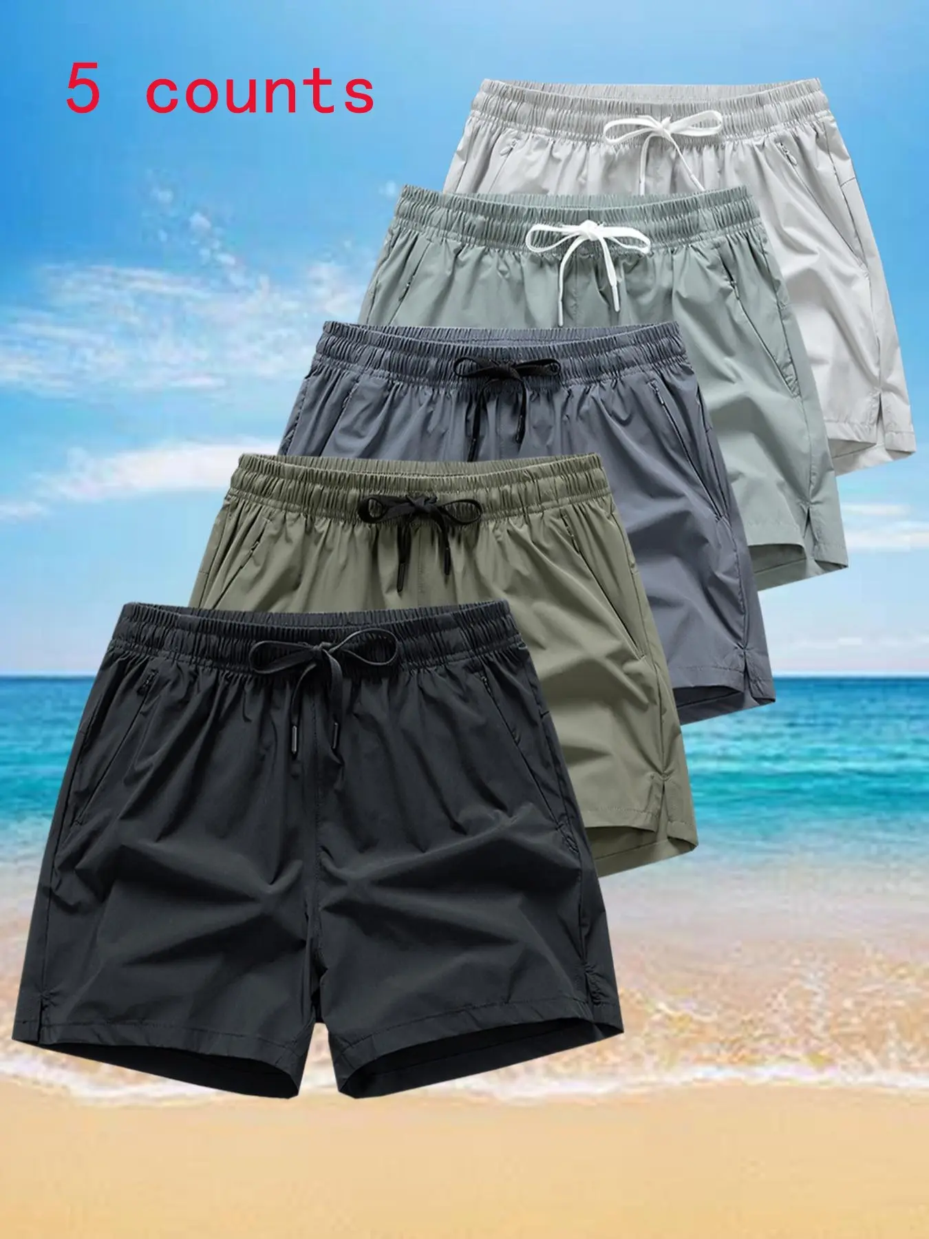 Men's Zipper Pocket Shorts, Regular Fit Casual Drawstring Waist Shorts for Daily Outdoor Wear, Men Bottoms for All Seasons, Drawstring Waisted Shorts