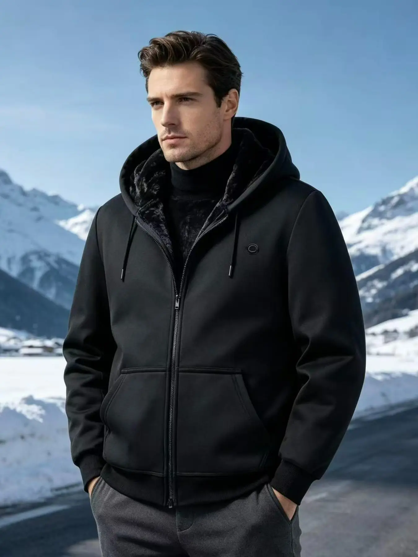 Men's Smart Heated Hoodie Jacket, Long Sleeve Winter Coat, Outdoor Sports Vest, Hiking, Camping, Running, Modern Winter Clothing, Heating Jacket