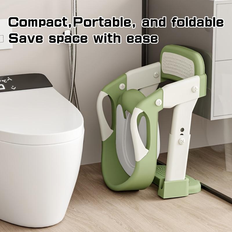 Portable children's toilet training toilet seat set (including step stool) - adjustable folding potty with safety belt, lightweight plastic material, suitable for home, staircase and travel scenes, needs to be assembled (gray model)