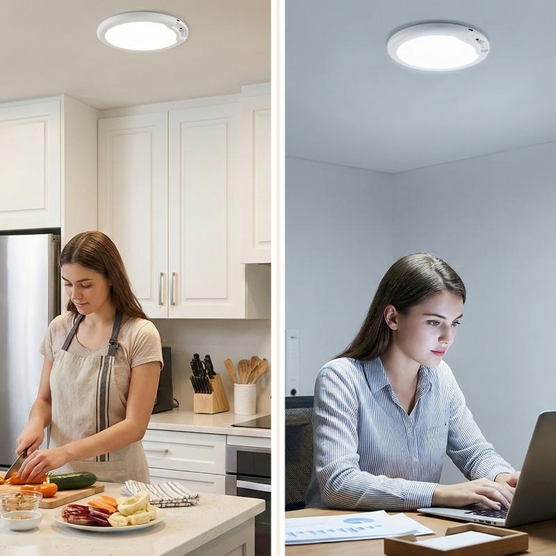 Rechargeable Motion Sensor Ceiling Light with Remote Control - Magnetic Wireless Ceiling Light Powered by rechargeable batteries for Closet Shower Stairs Shed Hallway Porch Patio ect,Suitable for various scenarios, easy to install