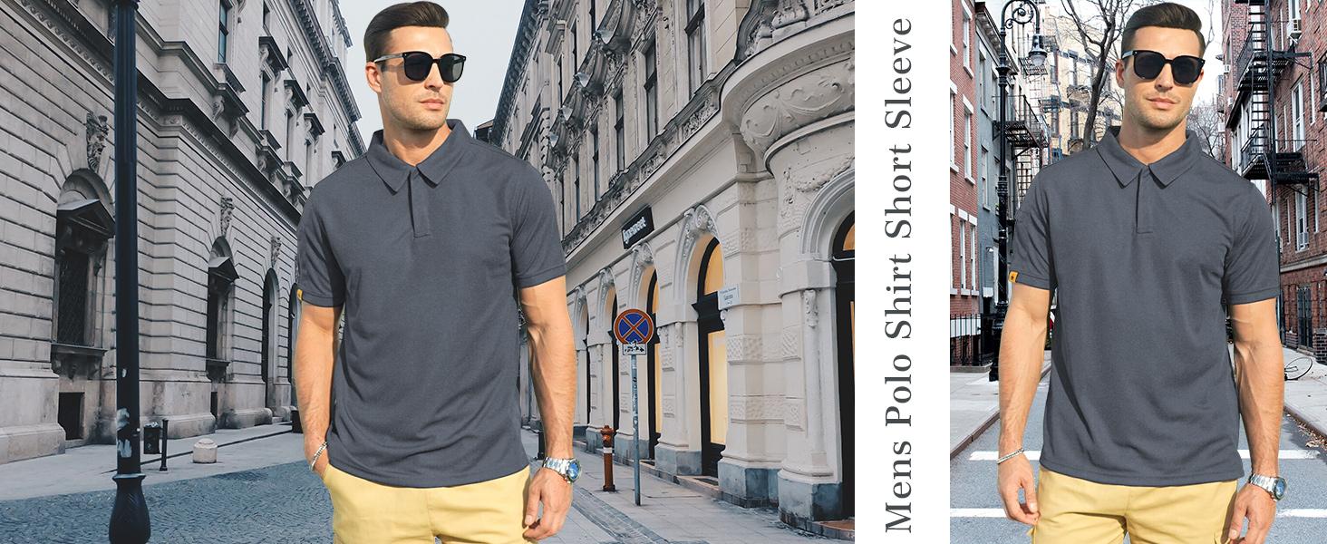 ZITY 3 Pack Mens Polo Shirt Short Sleeve Performance Material Athletic Fashion Athleisure Street Fit Polyester Spandex Moisture-Wicking Four-Way Stretch Golf Shirts for Men Casual Sportswear