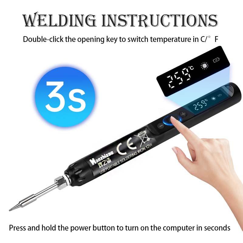 USB Portable Wireless Soldering Iron, LCD Digital Temperature Control, 800mah Battery, Includes Soldering Iron, Flux, Tweezers, Ideal for Home Electronics Repair