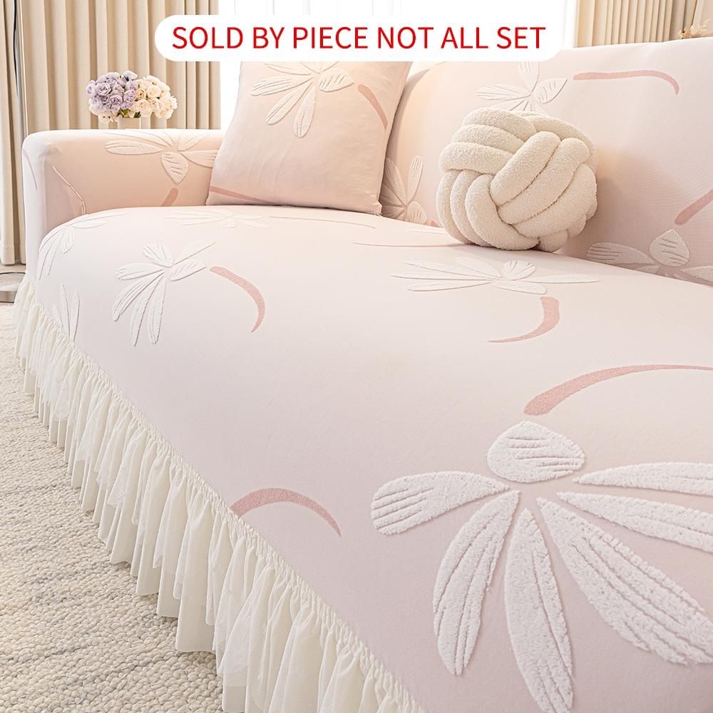 Stretch Sofa Slipcover 1 Piece, Soft Polyester Spandex Jacquard Fabric, Elastic Bottom, Furniture Protector with Skirt