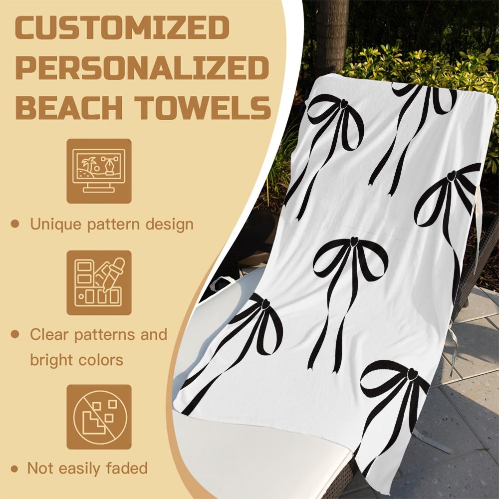Cute Bow Knot Beach Towel, Fresh Pastel Ribbon Design Microfiber Quick Dry Towel, Exclusive Gift for Girls & Women