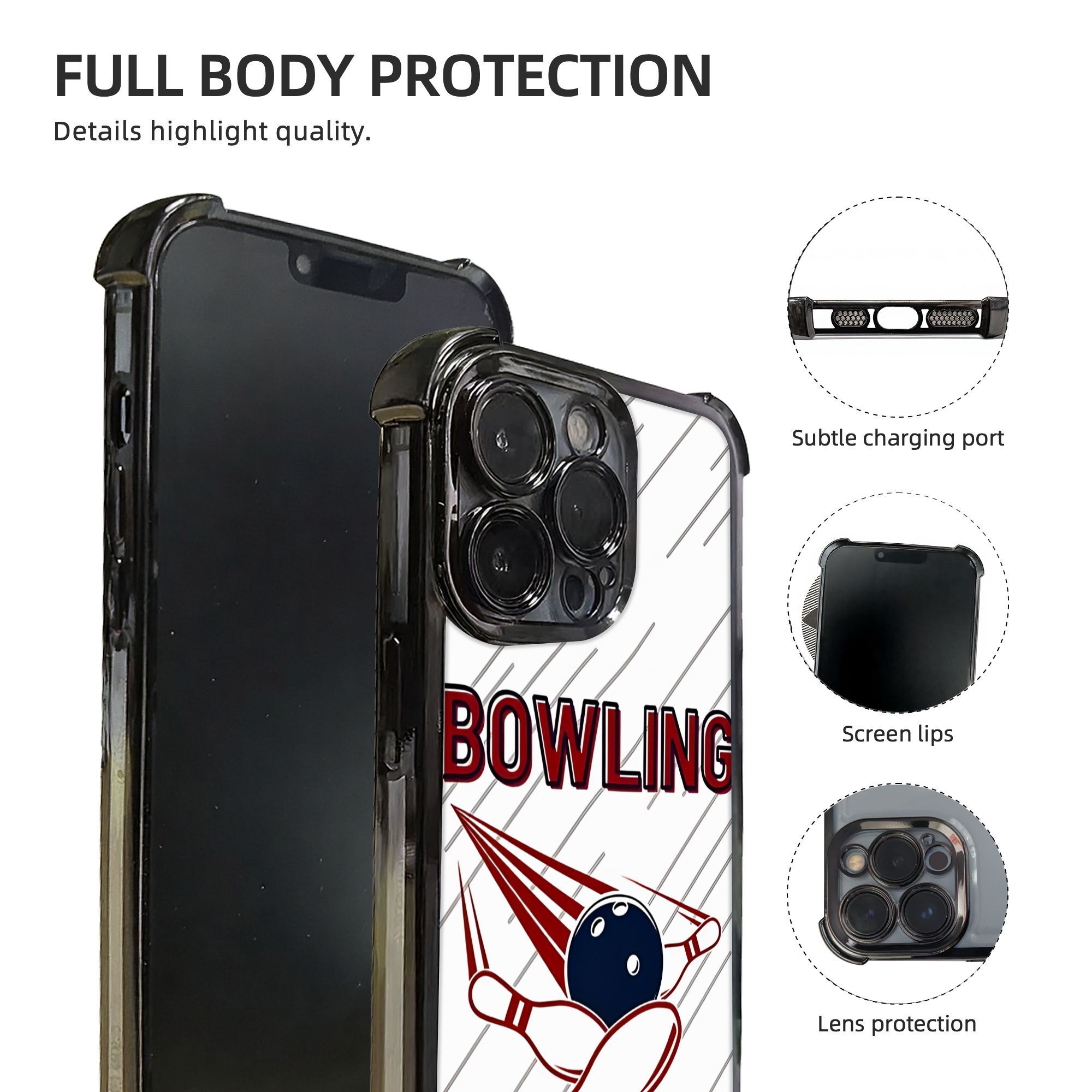 Phone Case: 1 PC Bowling Phone Case Bowling Lover Electroplating Process Protective Cover with Reinforced Cushioning And Collision Prevention Suitable for iPhone Various Models17 16 15 14 13 Pro Max Cover
