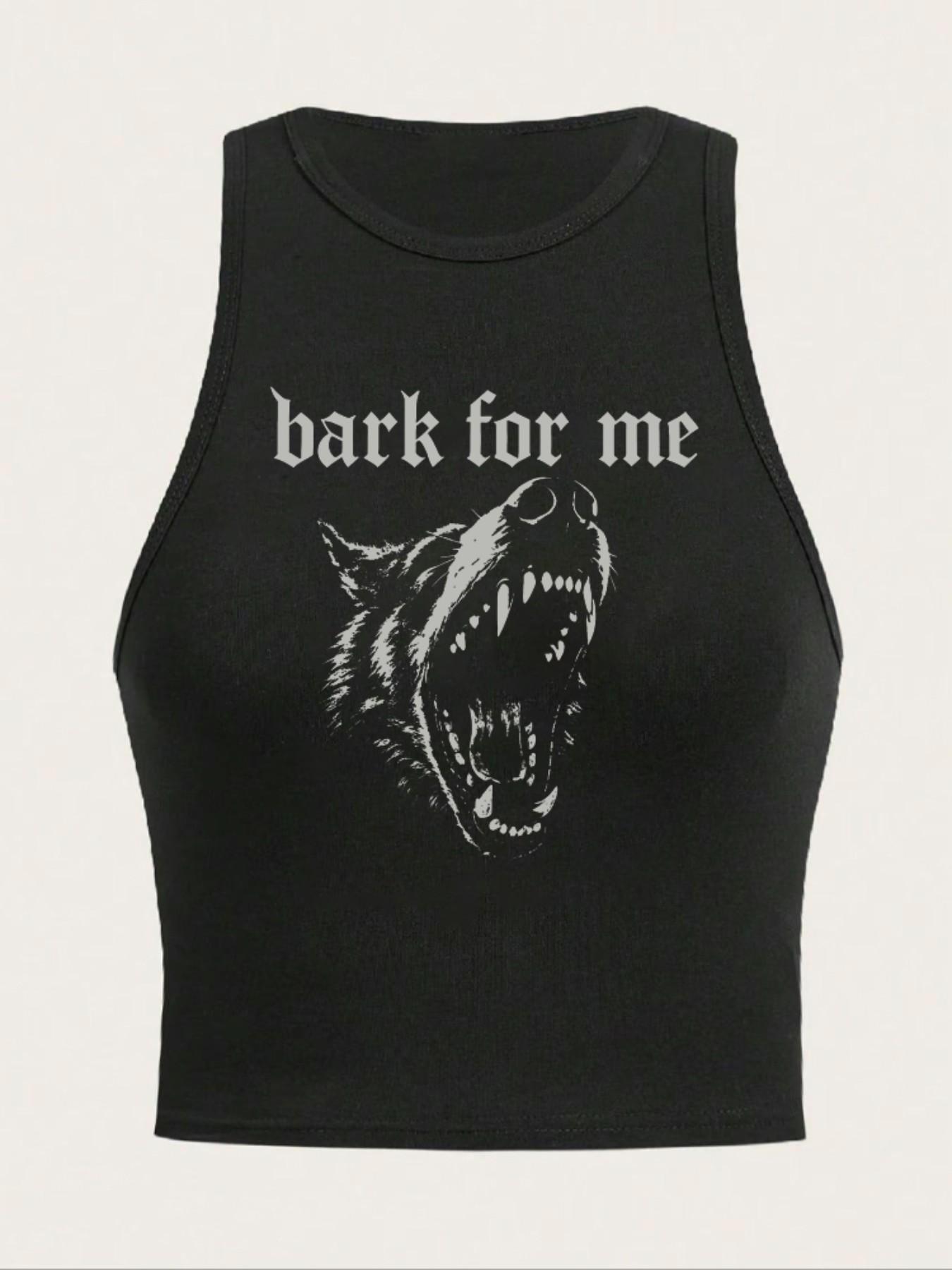 Women's 'bark for Me' Wolf Pattern Tank Top, Y2K Street Style, Gothic Sleeveless Shirt, Loose-Fitting, Multiple Colors Available