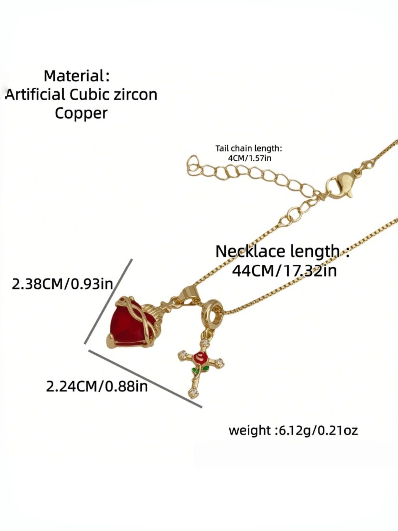 Sacred Heart/rose Cross Pendant Necklace, Women's Fashion Casual Jewelry, Ideal for Daily Wear, Perfect Valentine's Day Gift