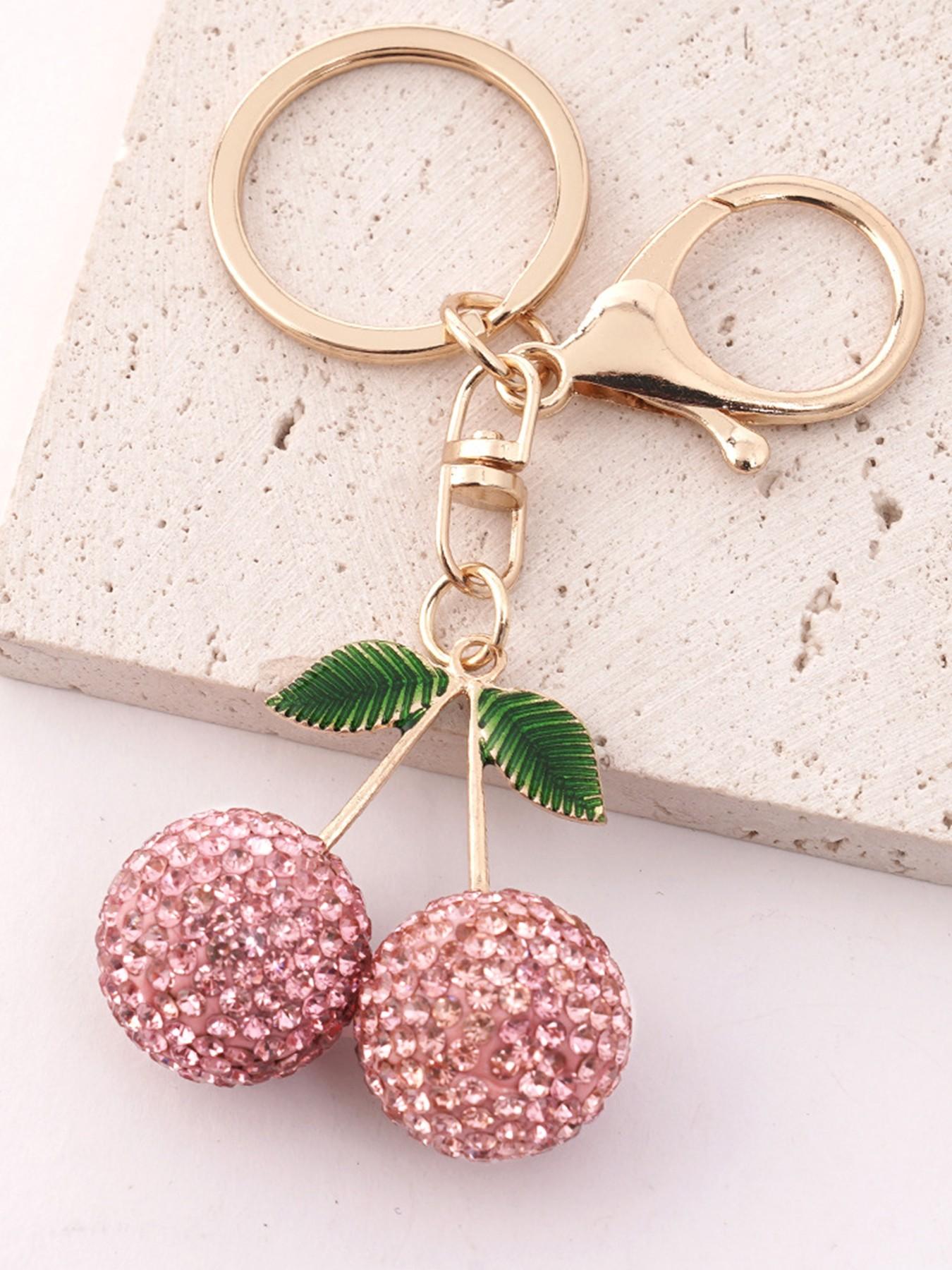 Rhinestone strawberry keychain, sparkly cherry bag charm, rhinestone fruit pendant, jubilee-themed bag decoration, full rhinestone keychain, luxurious pendant, sparkly bag accessory, full rhinestone strawberry accessory, full rhinestone cherry bag charm