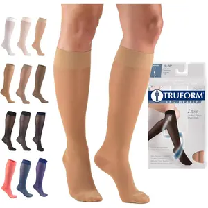 Women's Truform Sheer Compression Socks, Beige Medium Multi-Size (Compression Socks Women), 15-20 mmHg Knee-High 20 Denier Dress Nylon Stockings