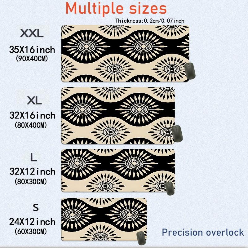 Black White Geometric Sunburst Desk Pad Gaming Mousepad XXL Mouse Pad For Laptop Desk Mouse Pad Extra Large With Non-Slip Rubber Base Stitched Edges Surface For PC Gamers Office Workers & Home Use Perfect Gift For Holidays And Special Occasions