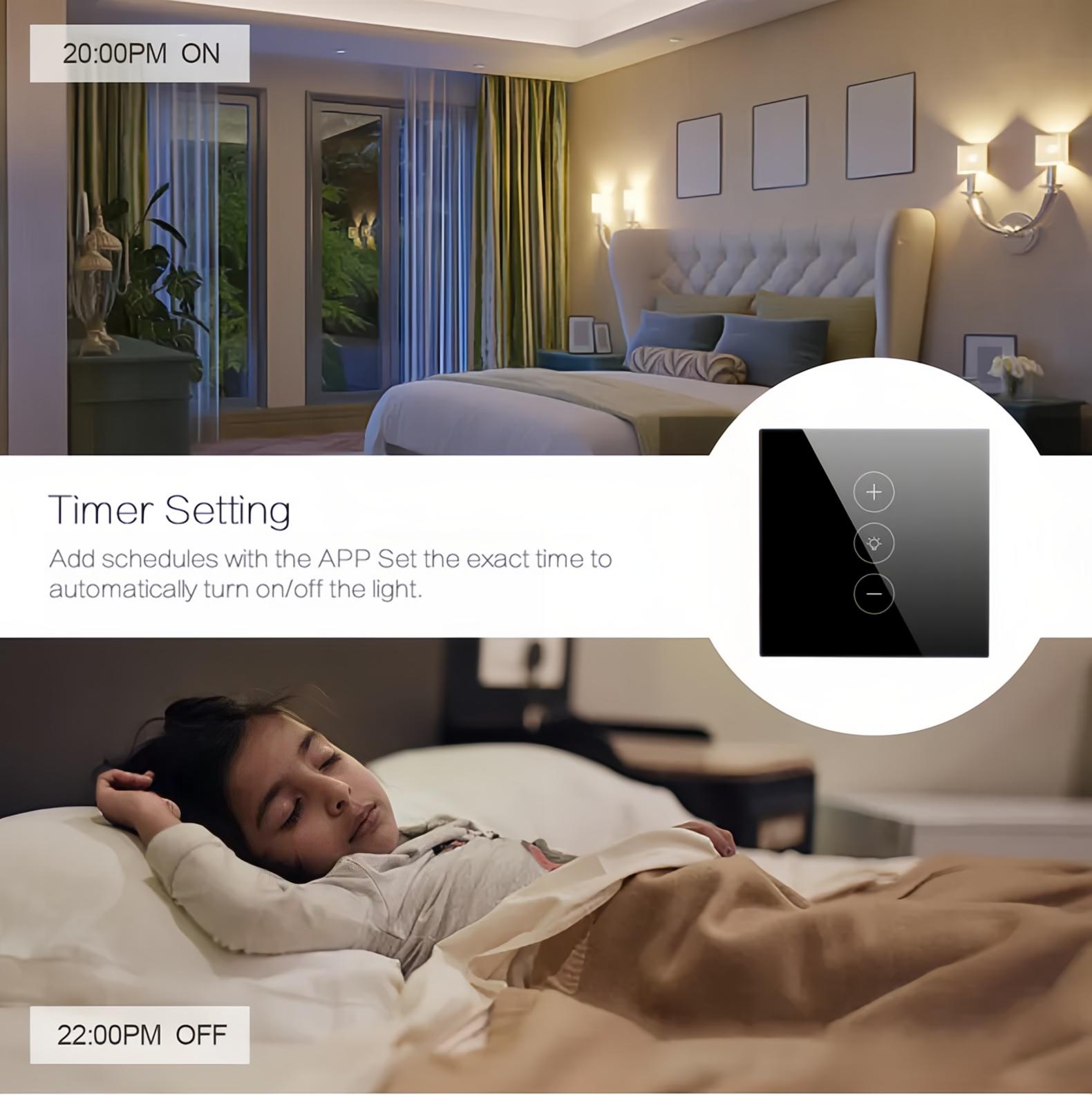 Smart WiFi Touch Dimmer Light Switch – Sleek Glass Wall Switch for Dimmable LED Lights | App, Voice, and Timer Control | Works with Alexa, Google Home & Smart Life | 110–240V Smart Lighting Controller (Neutral Wire Required