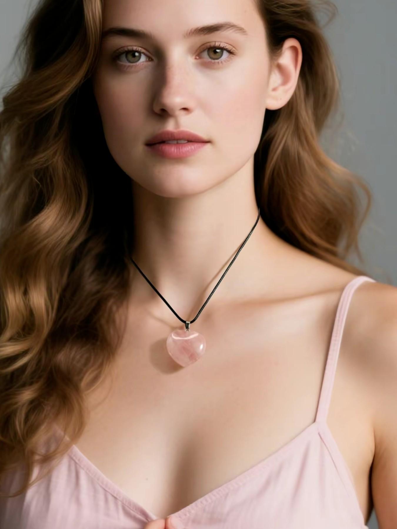 30mm Aaa Rose Quartz Love Necklace, Elegant Collar Style, Women's Design, Perfect Gift for Festivals, Natural Stone Color Randomly Selected