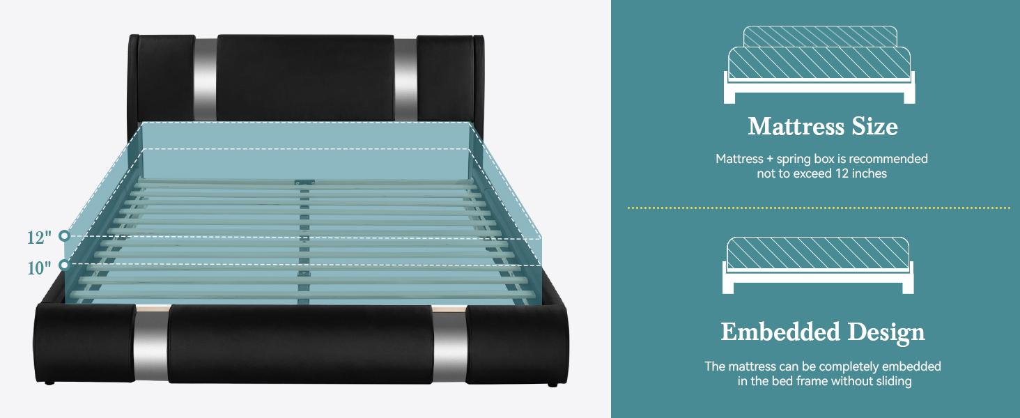 HOOMIC Modern Faux Leather Platform Bed Frame【Frame Only No Mattress】with Iron Pieces Decor,Low Profile Platform Bed with Height-adjustable Headboard,Solid Wood Slat Support,No Box Spring Needed,Queen/King Size#SummerVibes