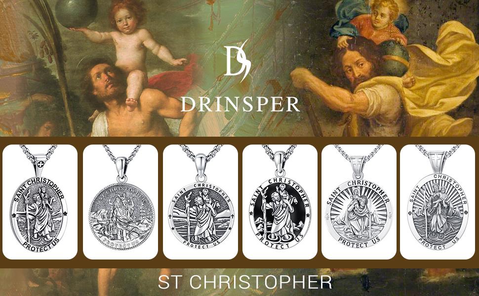DRINSPER Golden Saint Michael Necklace 925 Sterling Silver Pendant St Michael the Archangel Protection Amulet for Men Boyfriend