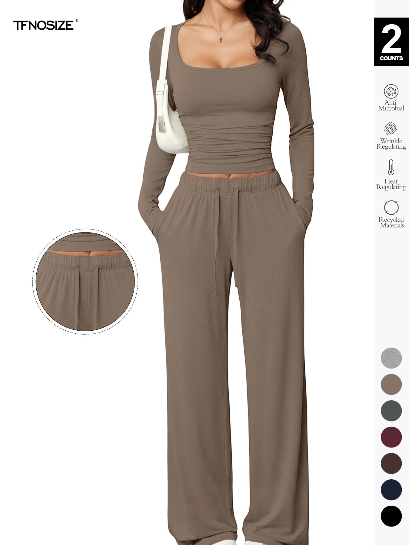 Women's Long Sleeve Square Neck Loungewear Set, Casual Loose Fit Home Wear, All Seasons Soft Comfortable Fabric, 2026 New Arrival