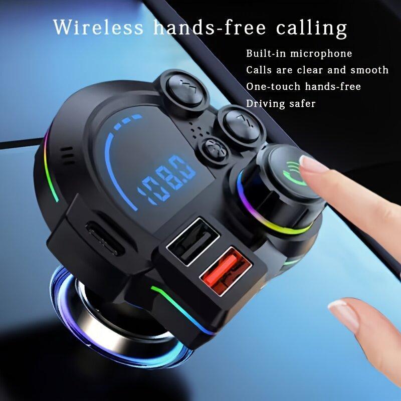 Bluetooth 5.3 Car Adapter Charger 4-Port Fast Charging PD36W QC3.0 18W Wireless FM Transmitter Deep Bass LED Backlit Hands-Free Calling USB Drive Support