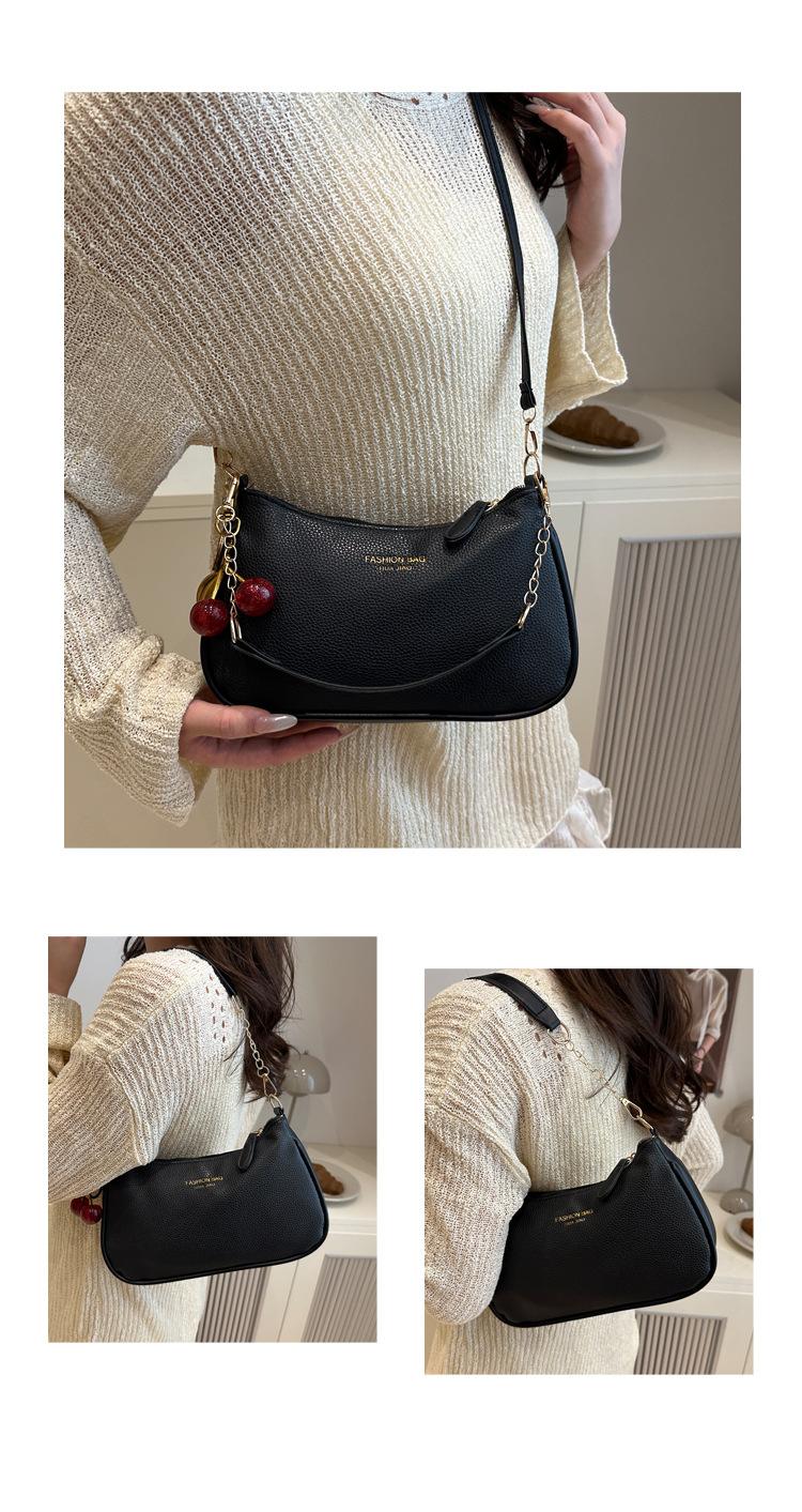 Women's Viral Cherry Charm Synthetic Baguette Bag - Cute Mini Shoulder Bag with Gold Chain, Ideal for Brunch, Date Night, Crossbody Daily Use