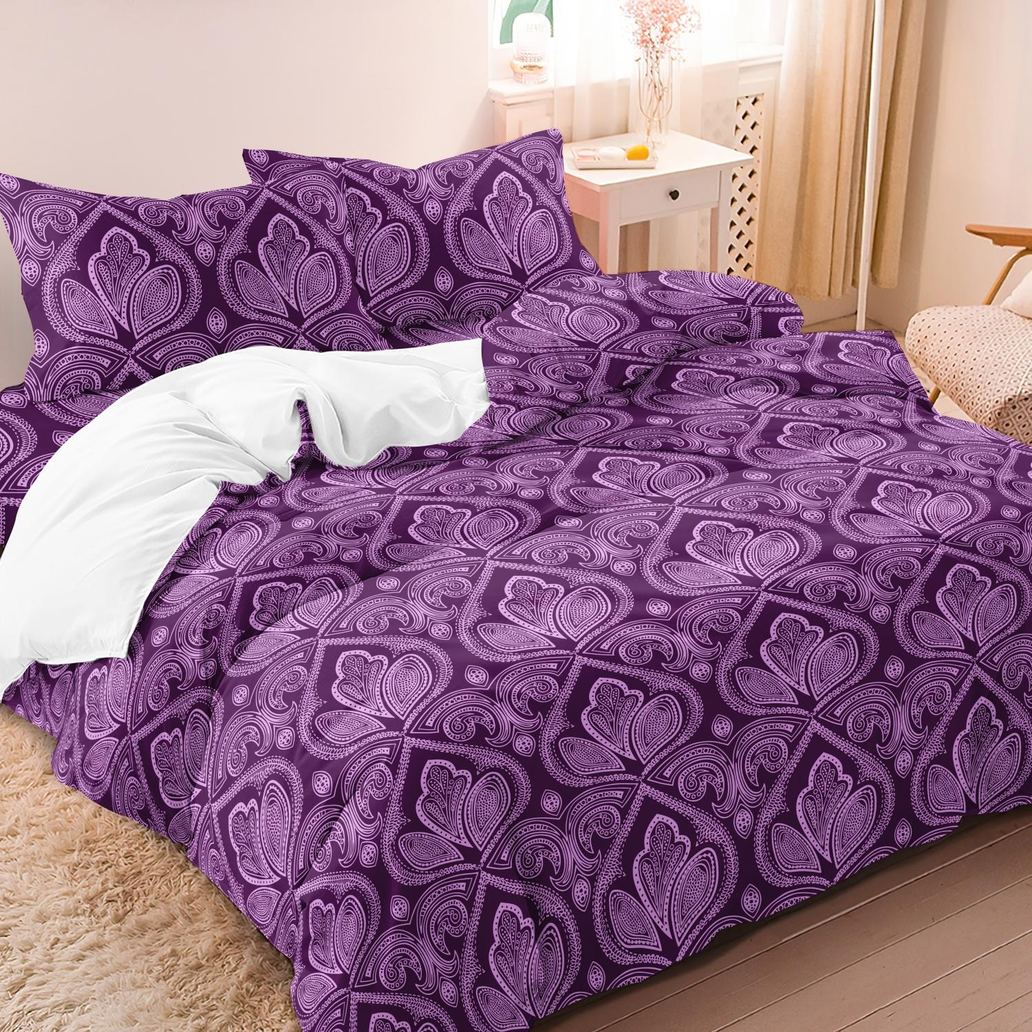 Mandala Floral Pattern Decorative Duvet Cover Set, 3-Count Set Including 1 Duvet Cover & 2 Pillowcases without Filler, Soft and Comfortable for Home Bedroom