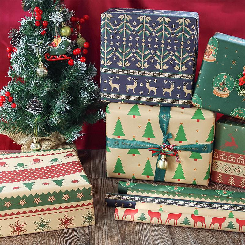 6pcs Colorful Kraft Paper Wrapping Paper, 19.69x29.92 Inches, Christmas Tree Pattern, Gift Wrap, Bouquet Packaging, Party Gifts, Bouquet Wrappers