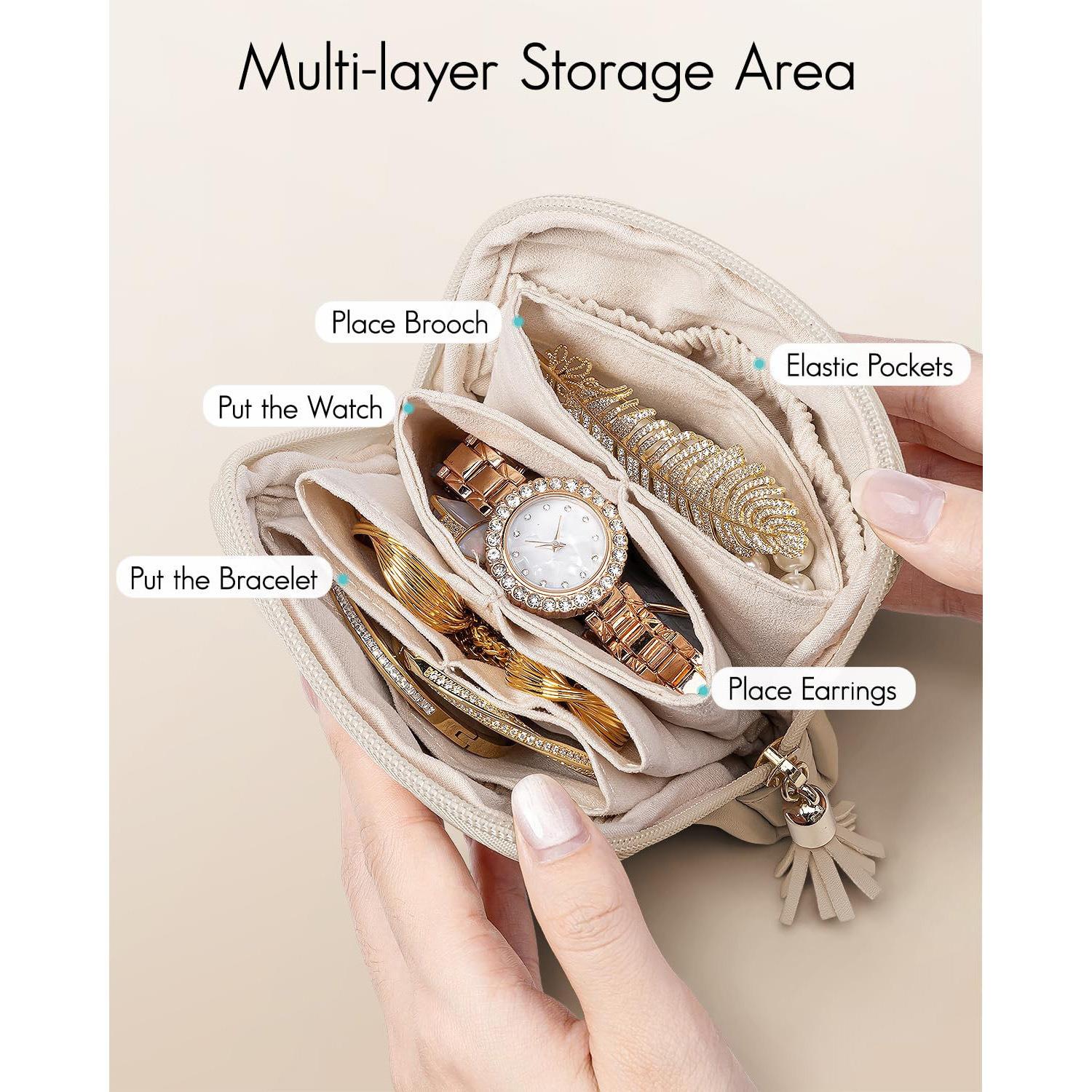 Multi-Layer Portable Compact Lightweight Jewelry Storage Bag, Elegant Jewellery Earring Organizer, Bracelet Bead Crystal Storage Pouch
