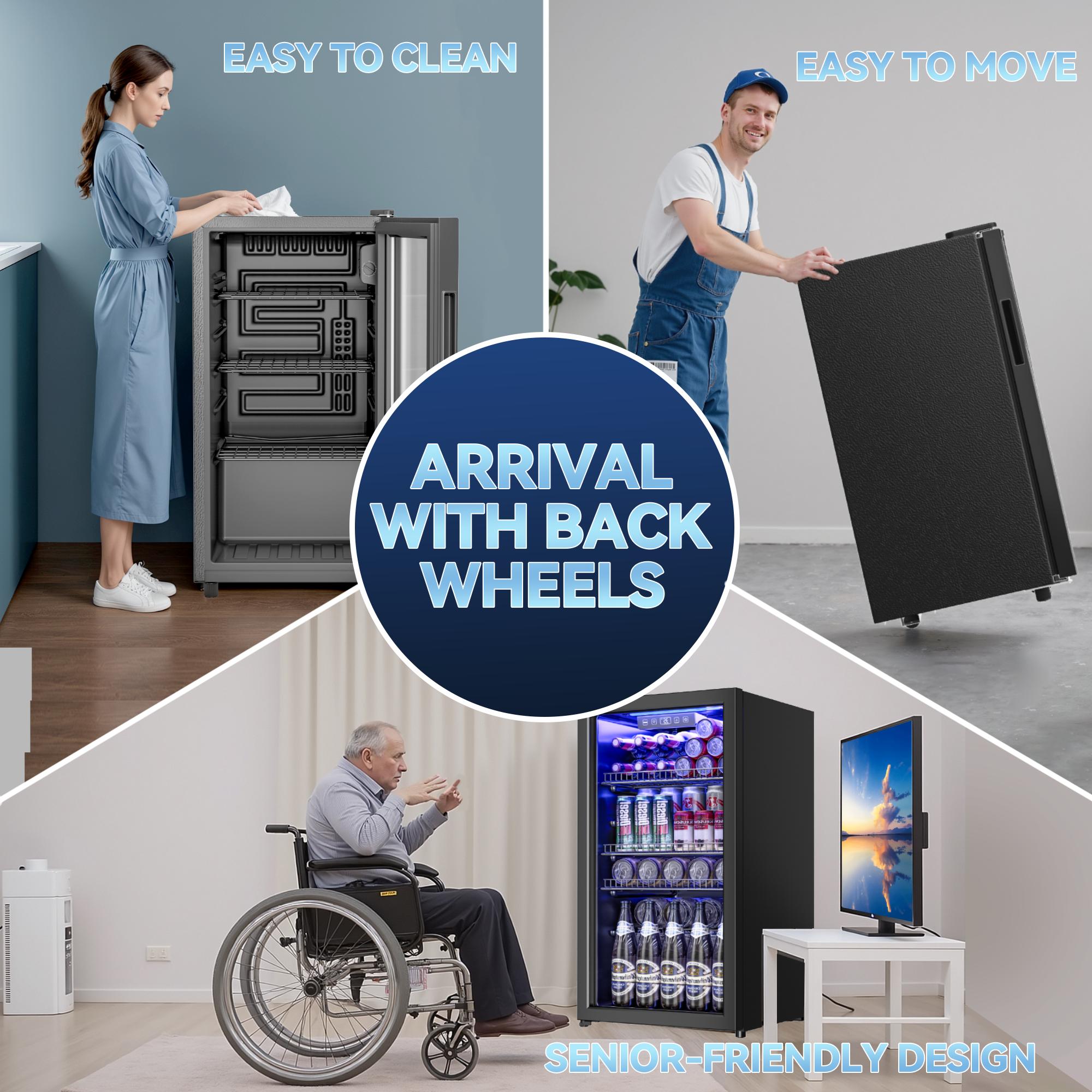 MANASTIN Beverage Refrigerator Cooler, 128 Can Drink Beer Fridge, Wine Soda Cooler, Mini Fridge Glass Door Front for/Home/Office/Bar, Small Refrigerator with Shelves/Light/Wheels