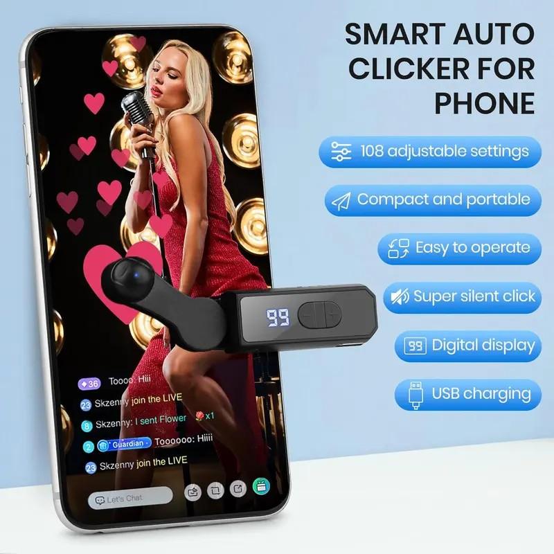 Charging Auto Clicker, Automatic Click Speed Tool, Efficient Screen Click Simulator for Smartphones & Controllers, Portable Selfie Device, Selfie Accessories