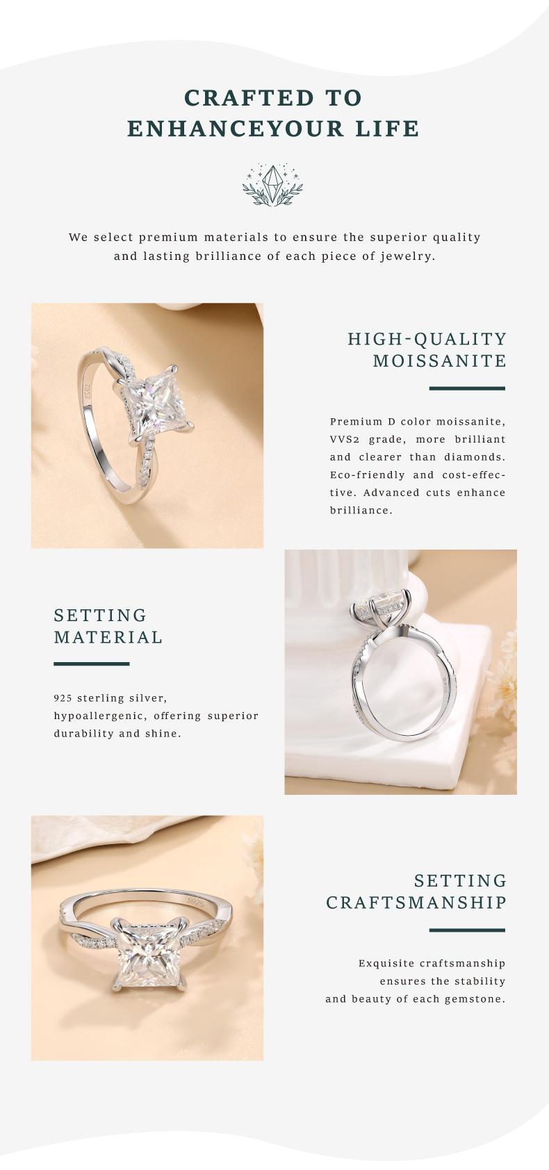 Moi Mart 2CT Princess Cut Synthetic Moissanite ring, Perfect gift for Anniversary, Wedding Band in s925 sterling silver Stackable ring jewelry