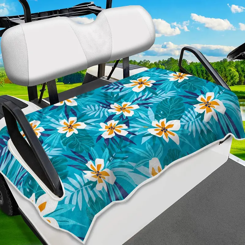 Microfiber Golf Cart Seat Towel Cover - 51x31 in/51'' x 31'', Floral Pattern, Universal 2-Seat Protection, Easy to Install Non-Slip Hole Design on Both Sides, Quick-Drying Sweat-Absorbent Back, Machine Washable, Golf Enthusiast Gift