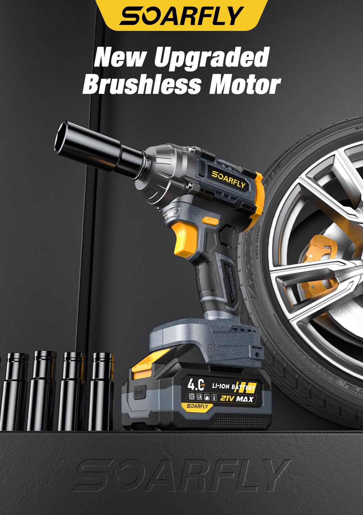 SOARFLY 3-in-1 Multi-Purpose 680NM (510FT-LBS) Cordless lmpact Wrench, 2x 4.0Ah Batteries, Fast Charger, 6 Screwdriver Bit, 8 Drill Bit, 6 Sockets