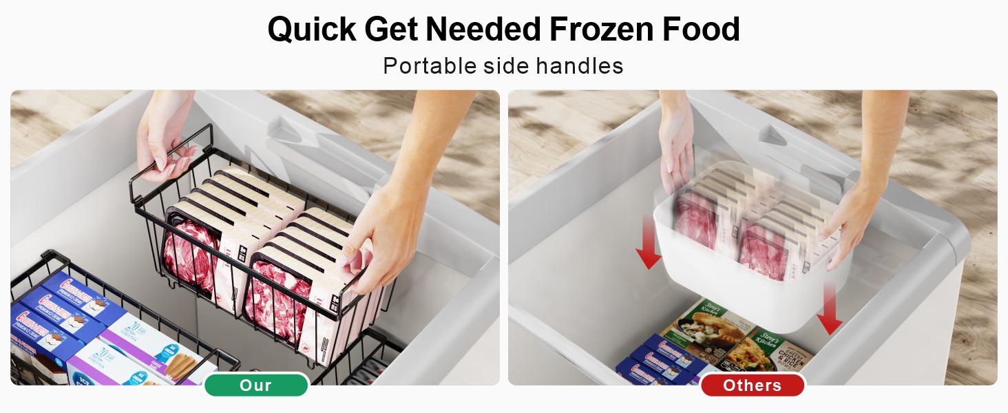 8 Pack Freezer Organizer Bins - Stackable Chest Freezer Organizer for 7 Cu.FT Deep Freezer Sort Frozen Meats, Deep Freezer Organizer Bins with Handle Easy to Get Food from Bottom, Rectangular Kitchen Containers for Utensils, Black