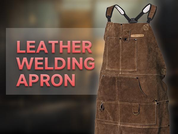 YESWELDER Heavy Duty Cowhide Leather Welding Apron | 41" Length Flame Retardant Apron with 6 Storage Pockets for Welders, Blacksmiths, Woodworkers