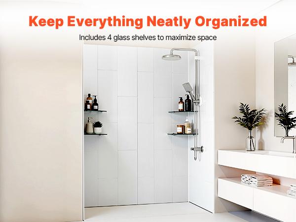 VEVOR Shower Wall Panels, 60 Wx 36 Dx 75 H, 0.14 (3.5 mm) Thick, 3-Panel Waterproof SMC Shower Surround Kit, Quick Install and Trimmable Bathroom Tub Wall Panel Surround Kit with 4 Glass Shelves