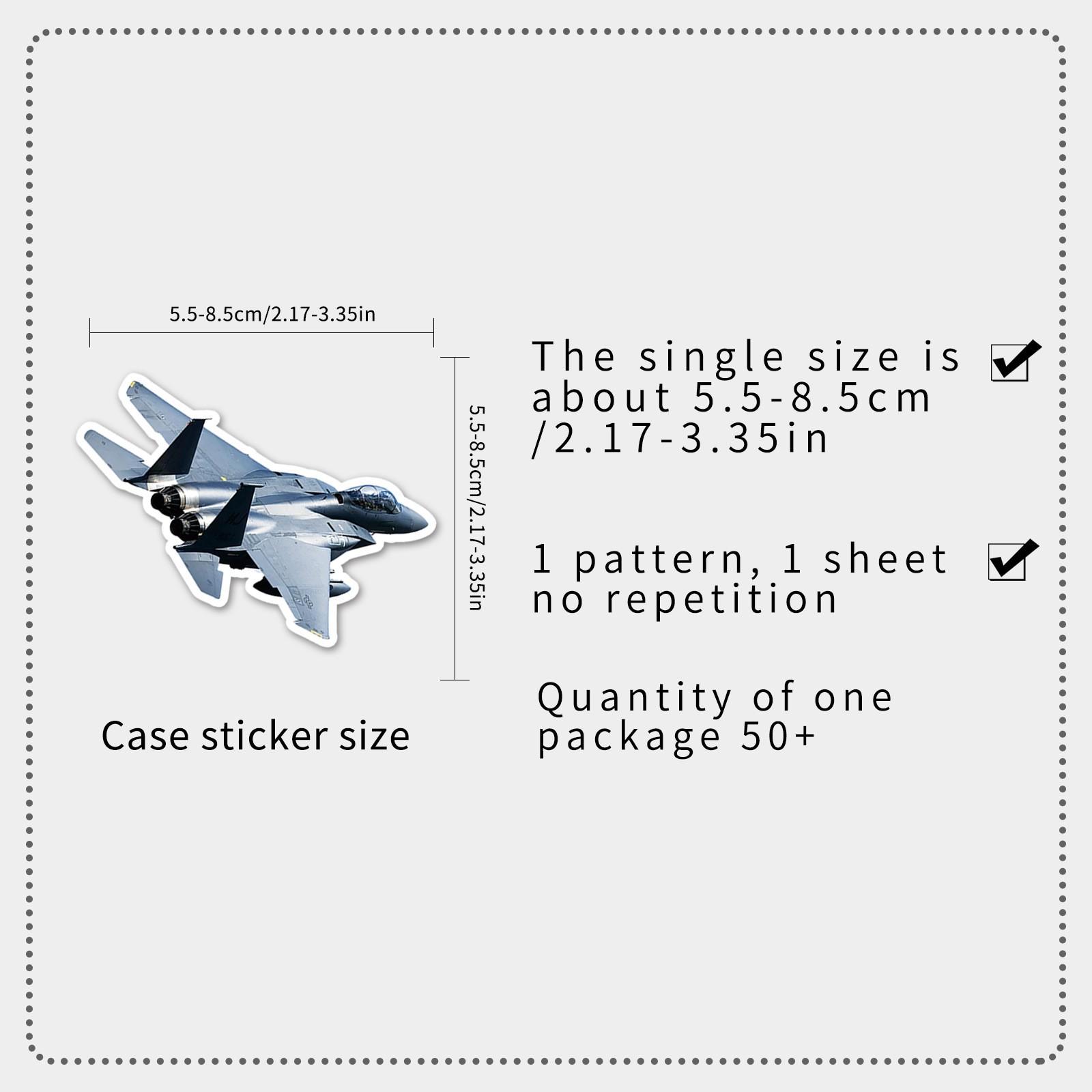 50pcs Military Fighter Jet Stickers, Waterproof Vinyl Decals, Army Plane Stickers for Laptop, Water Bottle, Luggage, Military Lover Gift Pack