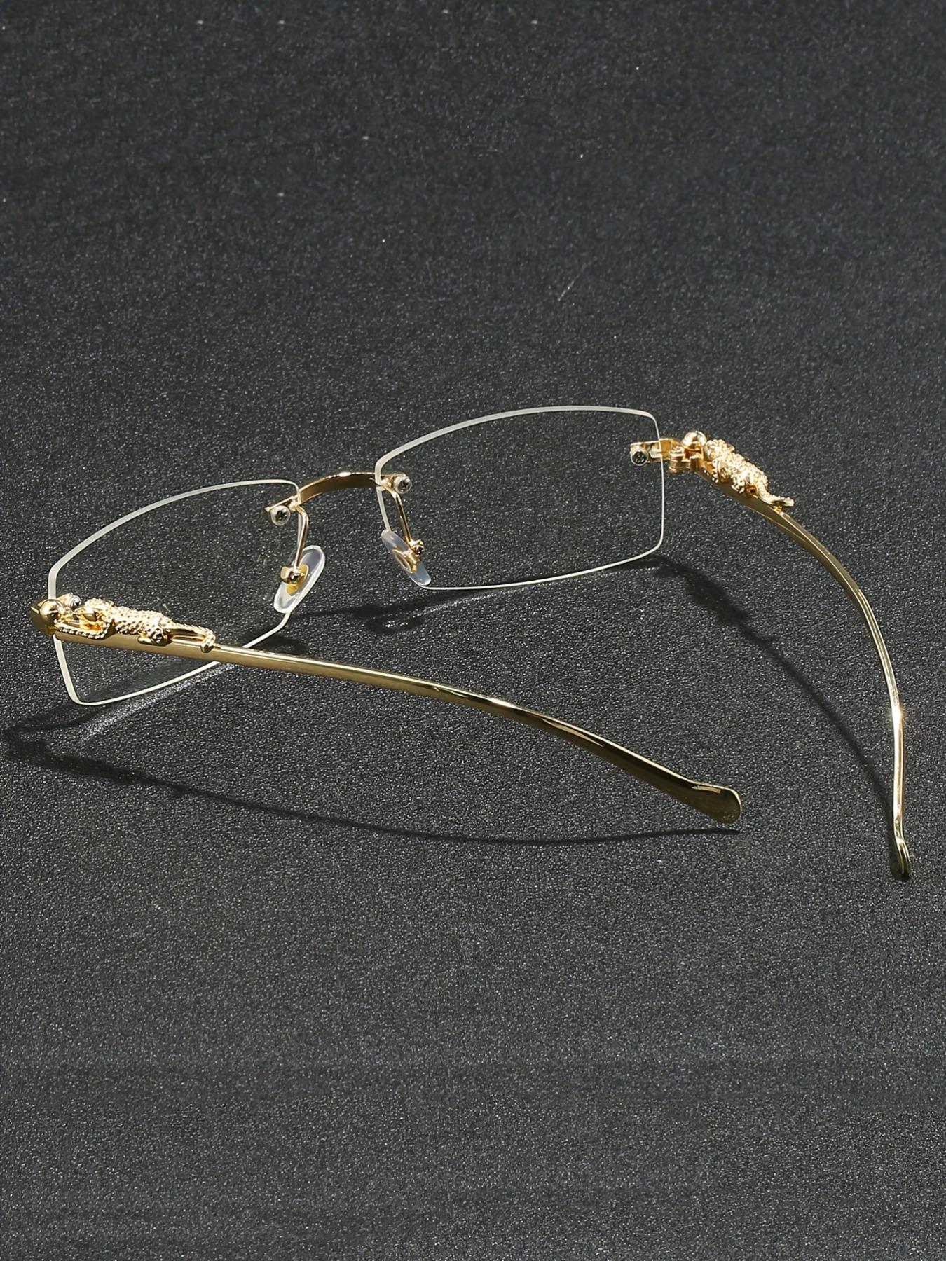 Men's Metal Frameless Leopard Leg Decorative Glasses, Fashion Casual Style for Parties & Daily Wear, All Season Fashion Eyeglass Accessories