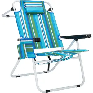 Tall Beach Chairs for Adults, 17" High Backpack 5-Position Tanning Chair with Cooler Bag & Cup Holder, Heavy Duty Lay Flat Reclining for Beach, Patio, Camping, Supports 350 lbs