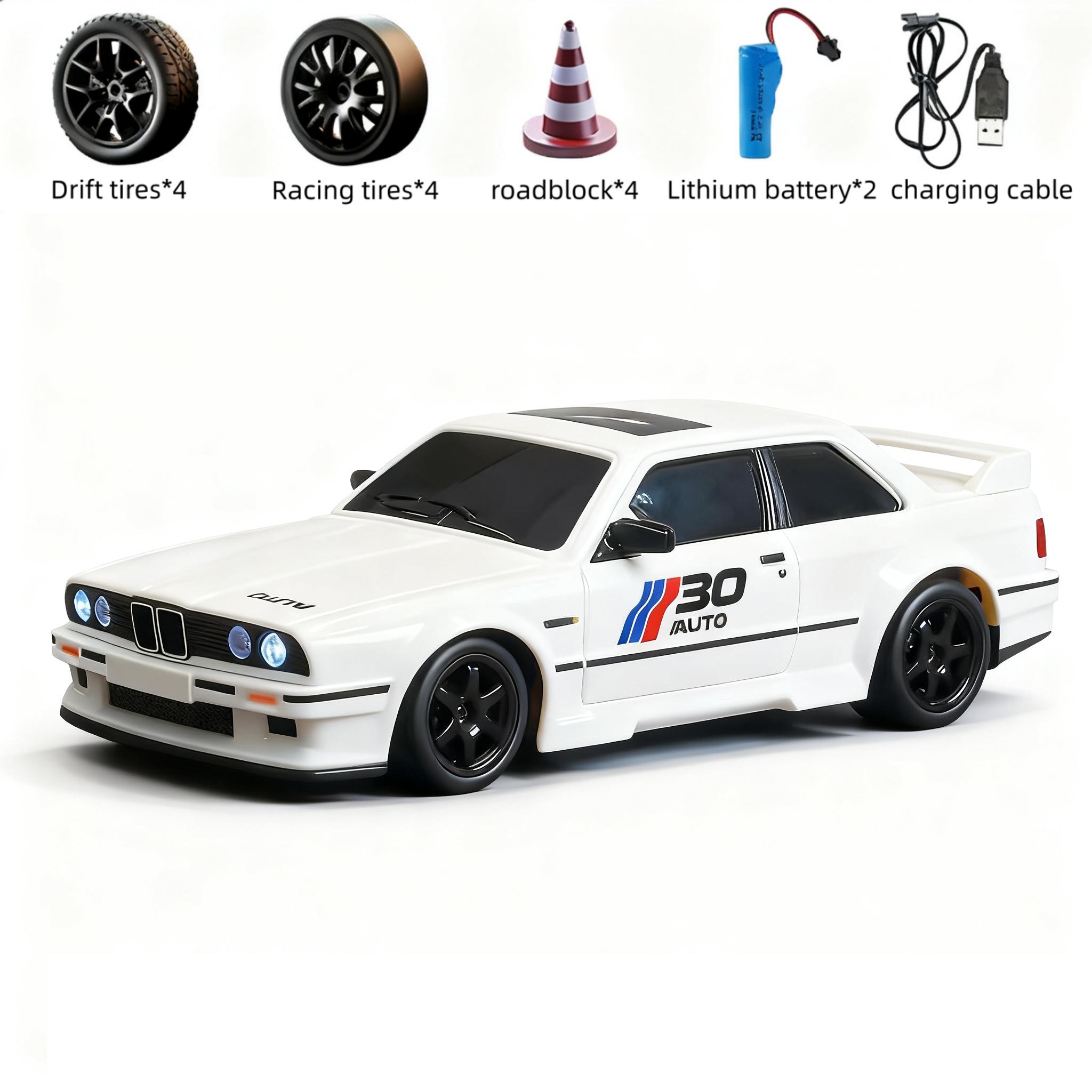 1:24 Remote Control Drift Car with 2.4GHz 4WD, Amazing Lights and Tires, Includes Road Obstacle Tools, Perfect Birthday Gift, Remote Controlled Car