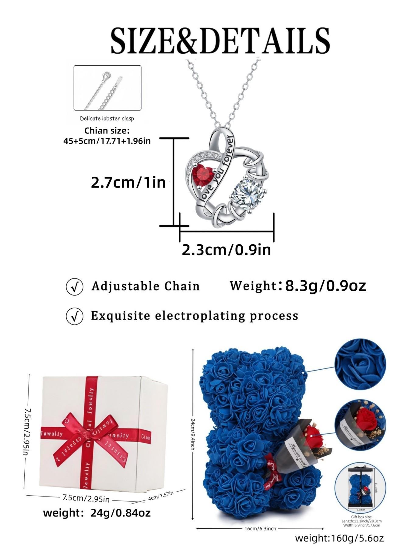 Eternal Burning Heart Original high-end heart-shaped "I Love You" gem necklace with luxury premium design.Paired with a preserved rose & teddy bear gift box.Perfect mysterious gift for festivals, birthdays, Valentine's Day, Mother's Day and Christmas.