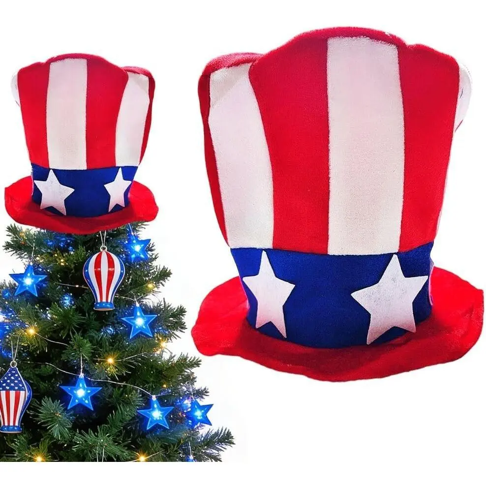 Red Velvet Lightweight Star Christmas Tree Topper Ornaments - 4th of July Independence Day Holiday Party Decor Supplies, Fabric