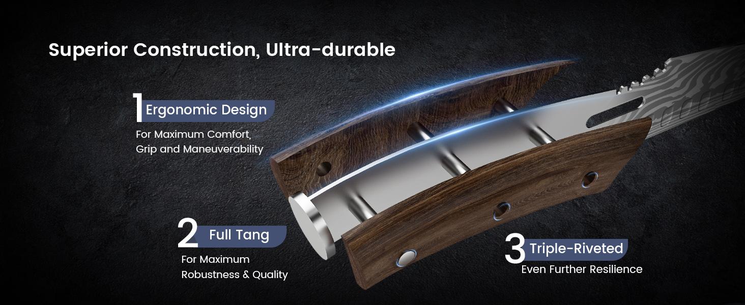 【DealsForYouDays】 SYOKAMI Stainless Steel Butcher Knife, 10.5 Inch High Carbon Japanese Style Carving Knife with Wood Full Tang Wooden Handle, Damascus Pattern Cooking Knives, Razor Sharp Breaking Kitchenware with Gift Box Ideal for Valentine's Day, Cutti