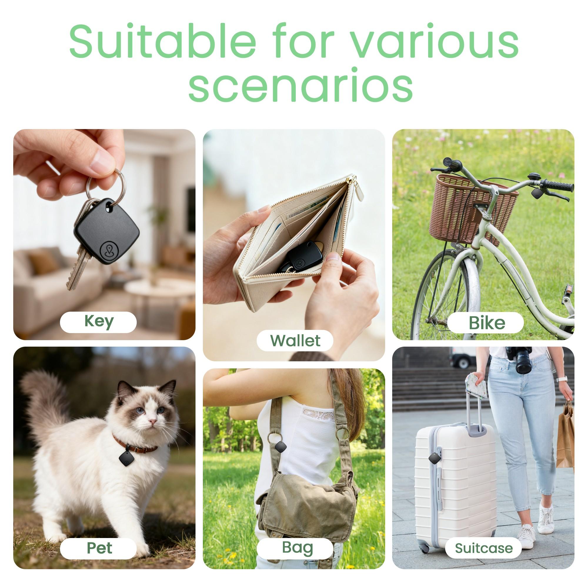 Air Trackers 4-Pack for iOS Find My Only, 1-Year Battery Life, Replaceable Battery, Key Finder, Item Locator Smart Tag for Keys, Bag, Luggage, Bicycle, Wallets and More